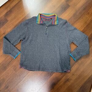Robert Graham 1/4 Zip Thermal Sweater Rainbow Collar Gray Sz L Casual Preppy